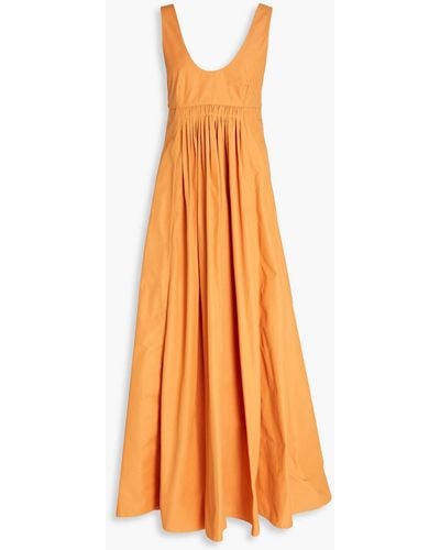 Three Graces London Laurette Cutout Gathered Cotton Maxi Dress - Orange