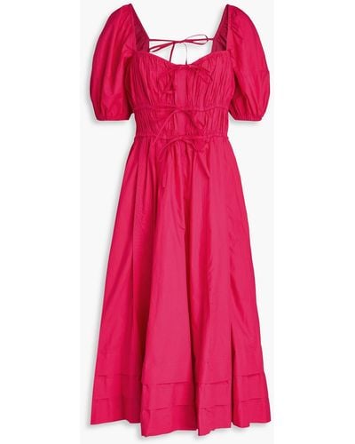 Ulla Johnson Palma Gathered Cotton-poplin Midi Dress - Pink