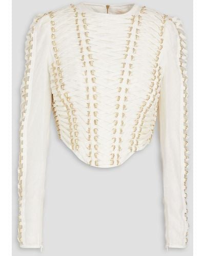 Zimmermann Lace-up Embellished Linen And Silk-blend Top - White
