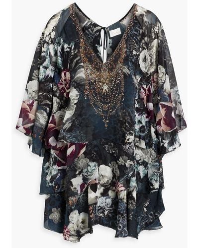 Camilla Crystal-embellished Printed Silk-chiffon Mini Dress - Black