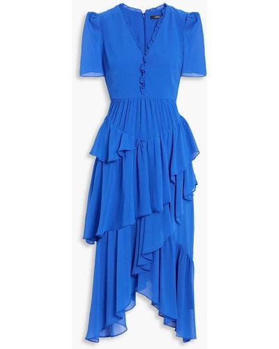 Badgley Mischka Asymmetric Tiered Crepe Dress - Blue