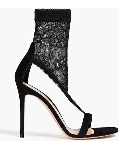 Gianvito Rossi Isabella Suede And Lace Sandals - Black