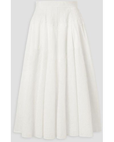 Lela Rose Embroidered Cotton-blend Poplin Midi Skirt - White