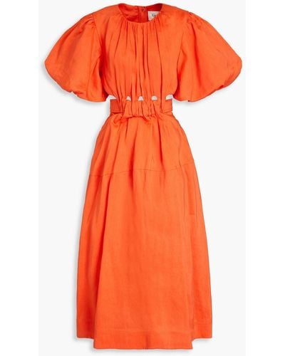 Aje. Cosette Cutout Linen-blend Midi Dress - Orange