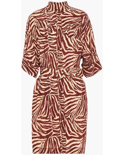 Zimmermann Belted Zebra-print Silk Crepe De Chine Shirt Dress - Red