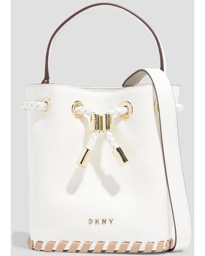 DKNY Winnie Whipstitched Pebbled-leather Bucket Bag - White