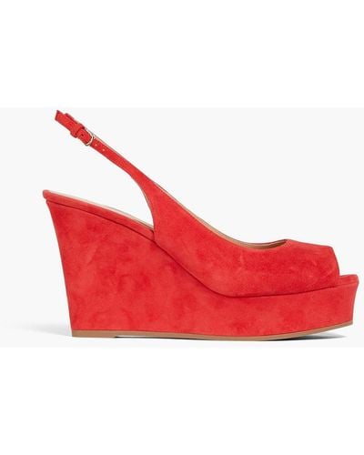 Sergio Rossi Suede Wedge Slingback Sandals - Red