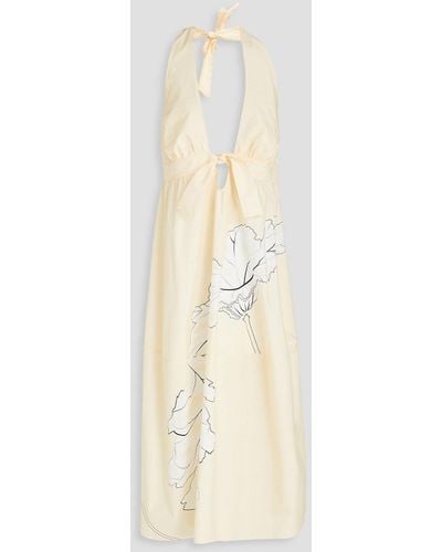 Gentry Portofino Open-back Printed Cotton-poplin Midi Dress - Natural