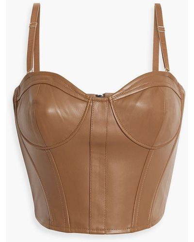 Cami NYC Elloise Cropped Faux Stretch-leather Bustier Top - Brown