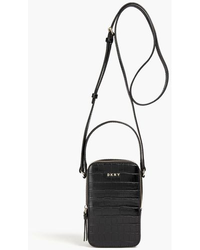 DKNY Stacy Faux Croc-effect Leather Phone Pouch - Black