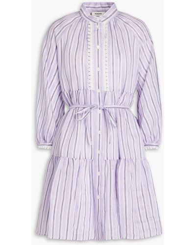 Sandro Belted Striped Gauze Mini Dress - Purple