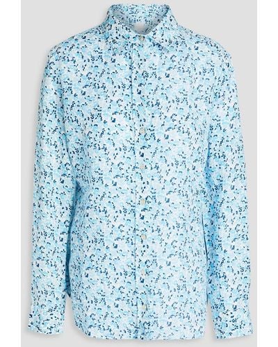 120% Lino Floral-print Linen Shirt - Blue