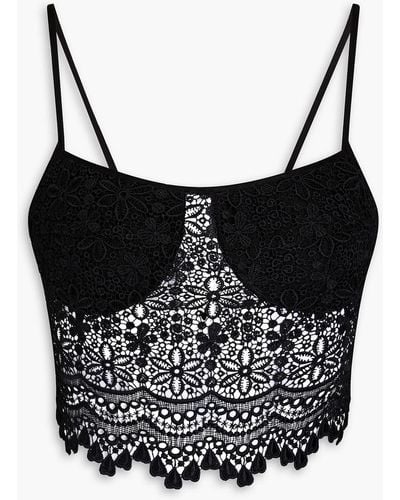 Charo Ruiz Cropped Crocheted Lace Top - Black