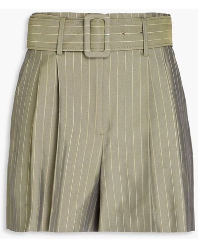 Sandro Arles Belted Pinstriped Twill Shorts - Green