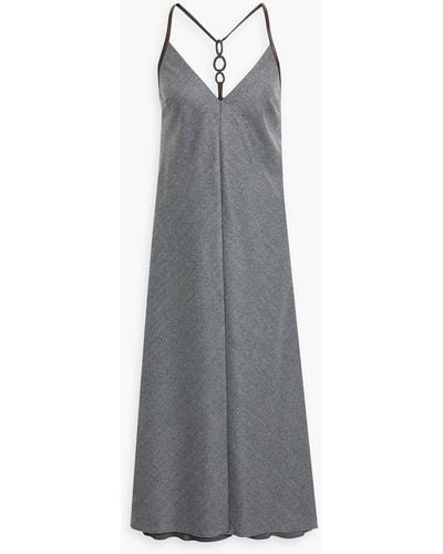 Brunello Cucinelli Bead-embellished Flannel Midi Dress - Gray