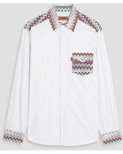 Missoni Crochet Knit-trimmed Pinstriped Cotton-poplin Shirt - White