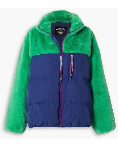 Stella McCartney Ace Quilted Shell-paneled Faux Fur Coat - Green