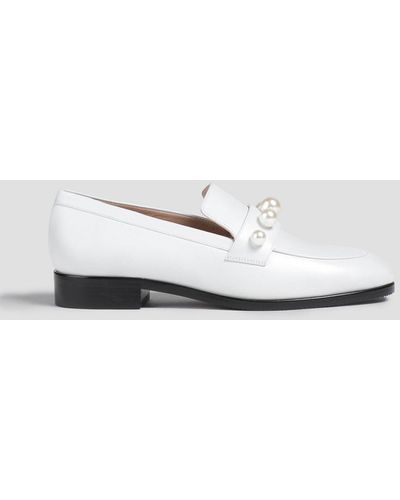 Stuart Weitzman Goldie Embellished Leather Loafers - White