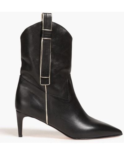 Red(V) Leather Ankle Boots - Black