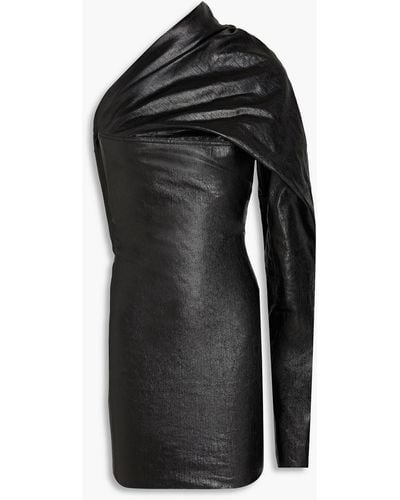 Rick Owens One-shoulder Coated Denim Mini Dress - Black