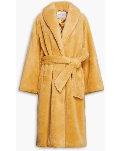 Stand Studio Zoey Belted Faux Shearling Coat - Yellow