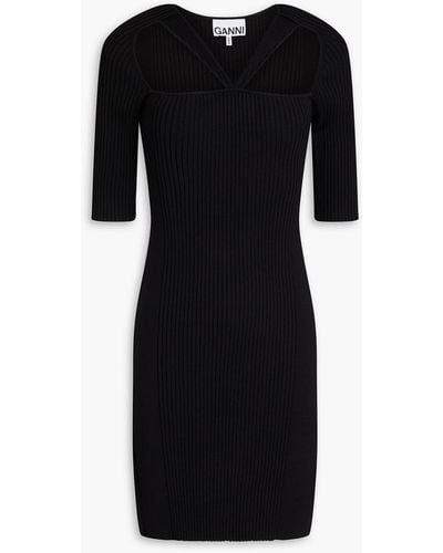 Ganni Cutout Ribbed-knit Mini Dress - Black
