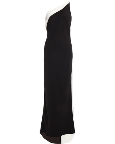 De La Vali Evita One-shoulder Two-tone Stretch-crepe Gown - Black