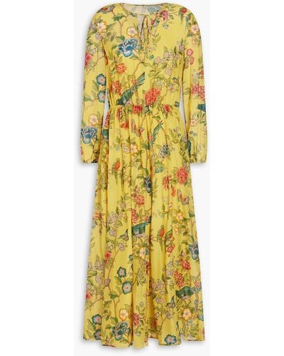 RED Valentino Floral-print Cotton And Silk-blend Voile Midi Dress - Yellow