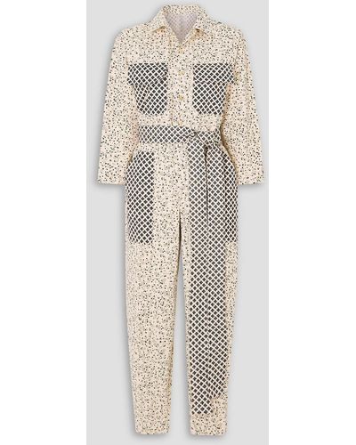 Yvonne S Belted Floral-print Cotton-twill Jumpsuit - Natural