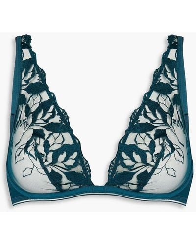 Maison Lejaby Embroidered Tulle Underwired Triangle Bra - Blue