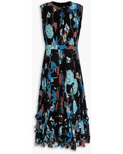 Diane von Furstenberg Darien Pleated Floral-print Georgette Midi Dress - Blue