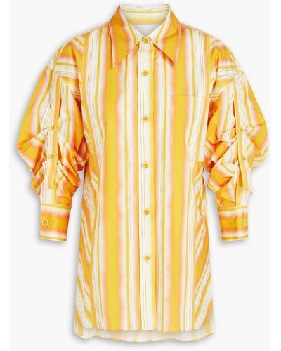 3.1 Phillip Lim Ruched Striped Cotton-poplin Shirt - Metallic