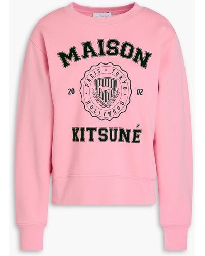 Maison Kitsuné Printed French Cotton-blend Terry Sweatshirt - Pink