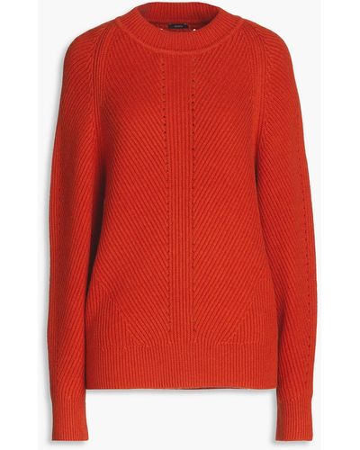 JOSEPH Ribbed Cotton, Wool And Cashmere-blend Sweater - Red