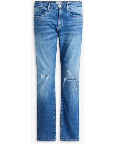 FRAME Slim-fit Distressed Denim Jeans - Blue