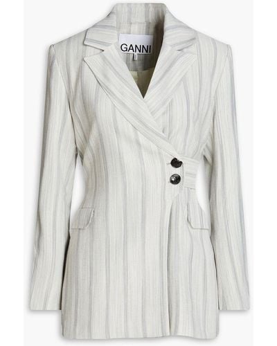 Ganni Belted Striped Jacquard Blazer - White