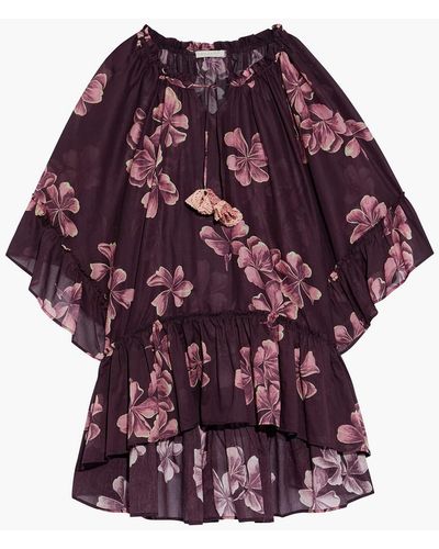Anjuna Futura Ruffled Floral-print Cotton-voile Coverup - Purple