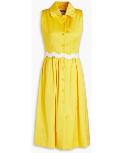 Moschino Gathered Cotton-blend Poplin Midi Shirt Dress - Yellow