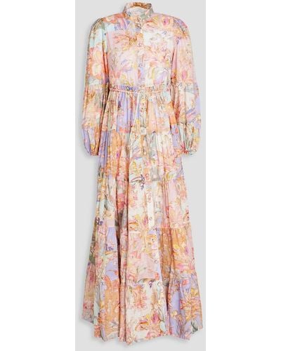 Zimmermann Tiered Floral-print Cotton Midi Dress - Pink