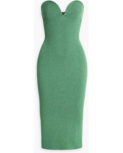 Galvan London Thali Strapless Ribbed-knit Midi Dress - Green