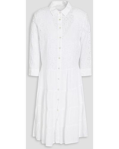120% Lino Hemdkleid aus leinen in minilänge mit flammgarneffekt und lochstickerei-einsätzen - Weiß