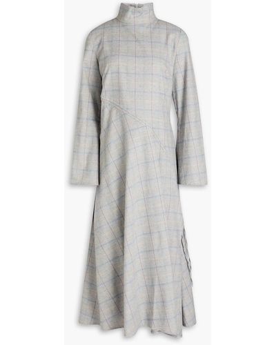 MYKKE HOFMANN Checked Cotton-blend Flannel Midi Dress - Grey