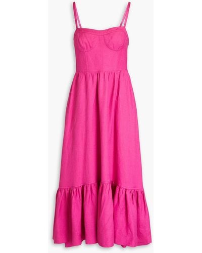Jonathan Simkhai Kitzia Shirred Linen-blend Midi Dress - Pink