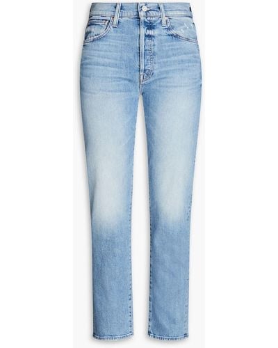 Mother Faded Distressed High-rise Slim-leg Jeans - Blue