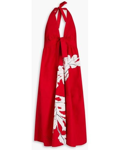 Gentry Portofino Open-back Printed Cotton-poplin Midi Dress - Red