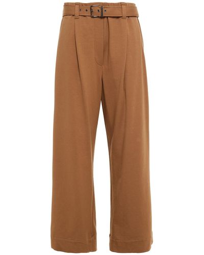 Brunello Cucinelli Belted Cotton-blend Jersey Straight-leg Pants - Brown