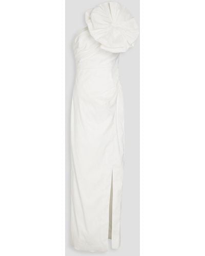 Rachel Gilbert Evana One-shoulder Appliquéd Shantung Gown - White