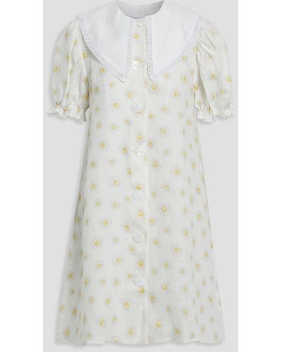 Sleeper Marie minikleid aus leinen mit spitzenbesatz und print - Weiß
