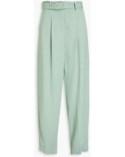 JOSEPH Drew Belted Stretch-crepe Tapered Trousers - Green