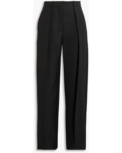Victoria Beckham Pleated Grain De Poudre Wool Straight-leg Trousers - Black